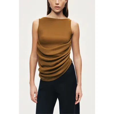 Nocturne Draped Sleeveless Blouse In Brown
