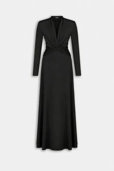Nocturne Draped V Neck Maxi Dress In Black
