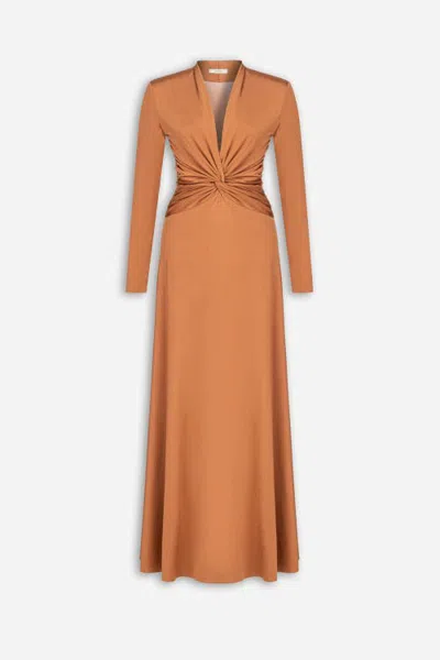 Nocturne Draped V Neck Maxi Dress In Orange