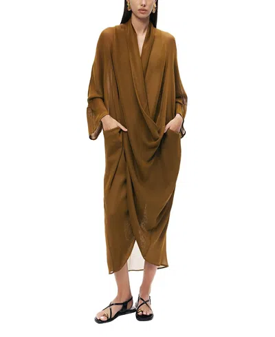 Nocturne Draped V-neck Midi Dress In Neutral