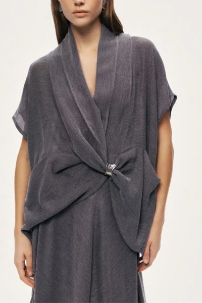 Nocturne Draped Wrap Blouse In Gray