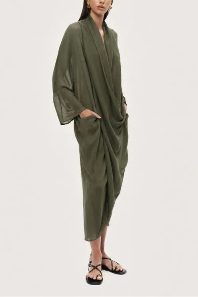 Nocturne Draped Wrap Midi Dress In Green