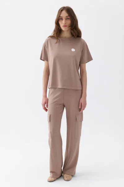 Nocturne Elastic Waist Cargo Pants In Dark Beige