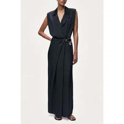 Nocturne Embellished Belt-detail Maxi Dress In Black