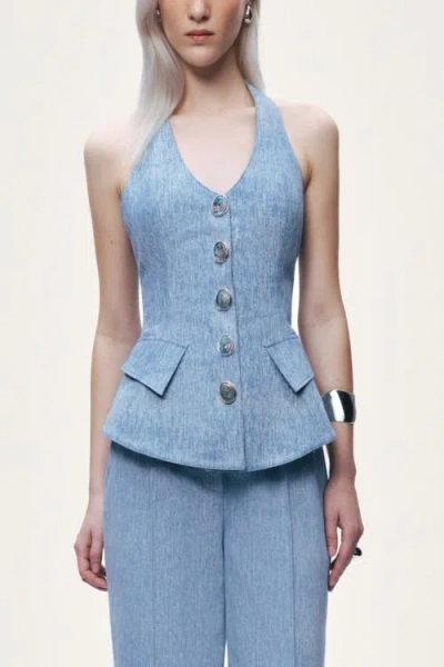 Nocturne Embellished Halter Neck Bustier Top In Blue