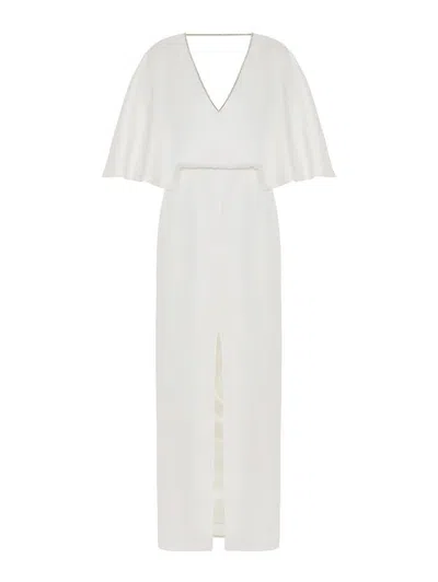 Nocturne Embellished V-neck Dress In White