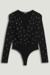 Nocturne Embellished V-neck Long-sleeve Bodysuit In Black