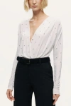 Nocturne Embellished V-neck Long-sleeve Bodysuit In White