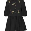 Nocturne Embroidered Balloon Sleeve Dress In Black