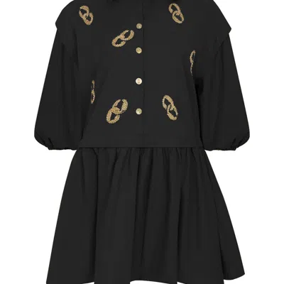 Nocturne Embroidered Balloon Sleeve Dress In Black