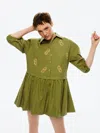 Nocturne Embroidered Balloon Sleeve Dress In Khaki
