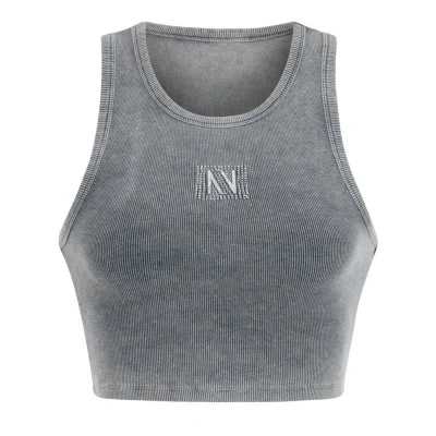 Nocturne Embroidered Crop Top In Grey