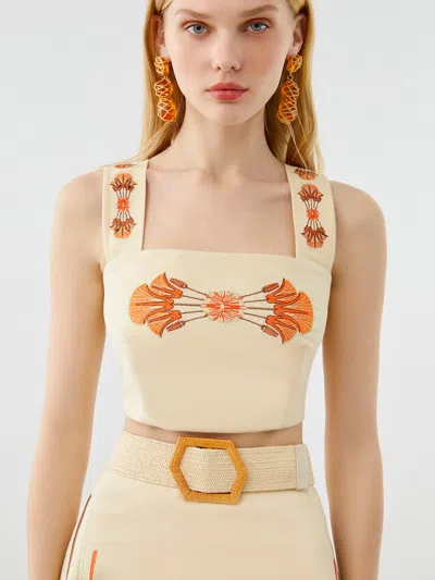 Nocturne Embroidered Crop Top In Yellow