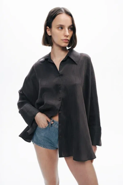 Nocturne Embroidered Flowy Shirt In Black