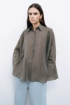 Nocturne Embroidered Flowy Shirt In Khaki
