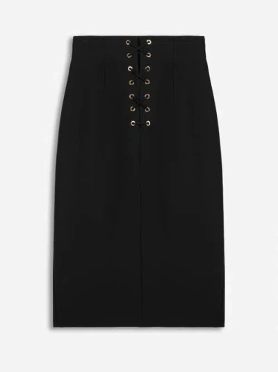 Nocturne Eyelet Detail High Waist Midi Skirt In Black