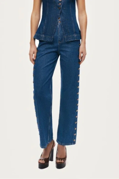 Nocturne Eyelet Detail Wide-leg Denim Pants In Blue