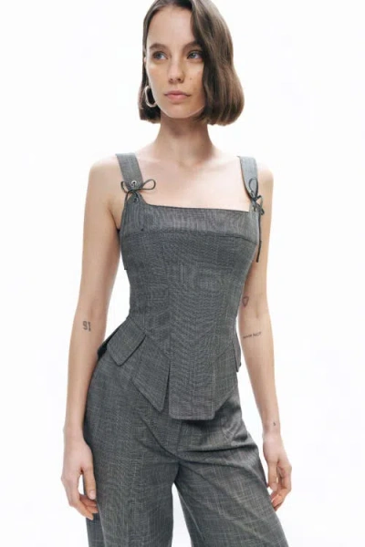 Nocturne Eyelet Tie Detail Blouse In Gray