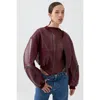 Nocturne Faux Leather Bomber Jacket In Burgundy