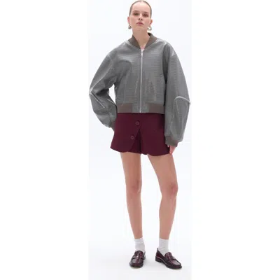 Nocturne Faux Leather Bomber Jacket In Grey