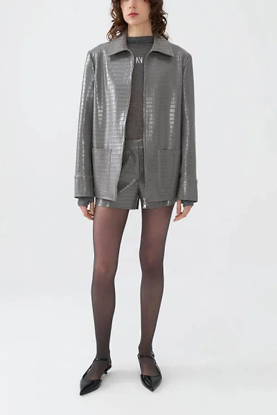Nocturne Faux Leather Jacket In Grey, Women's At Urban Outfitters In Gray