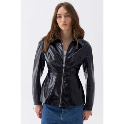 Nocturne Faux Leather Jacket In Navy