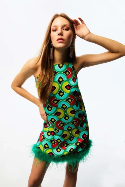 Nocturne Feather Boa Mini Dress In Multi