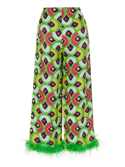 Nocturne Feather Boa Trousers In Green