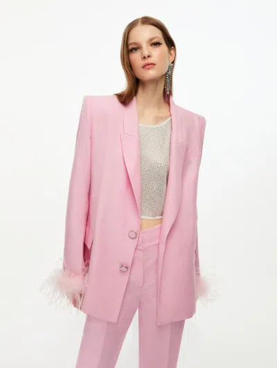Nocturne Feathered Blazer Jacket In Pink