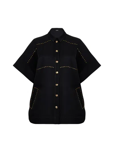 Nocturne Flat Studded Oversized Shirt In Blue