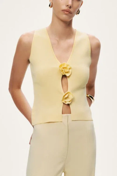 Nocturne Floral Cut-out Knit Top In Yellow