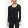 Nocturne Floral Embellished Ribbed V-neck Sweater In Black