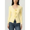 Nocturne Floral Embellished Ribbed V-neck Sweater In Yellow