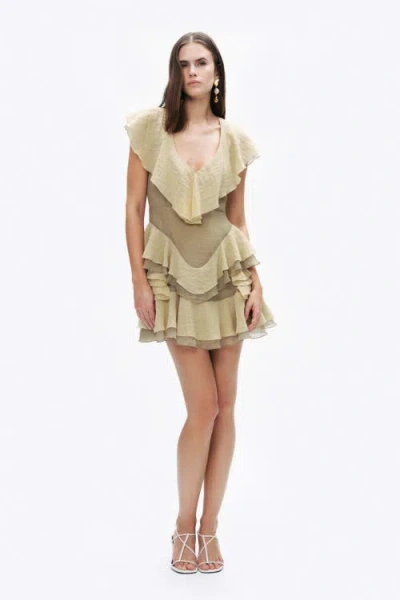 Nocturne Flounce Mini Dress In Beige