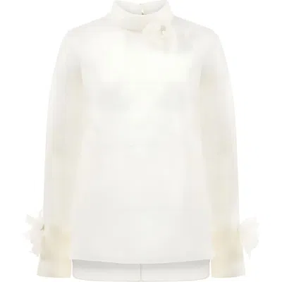 Nocturne Flower Applique Sheer Blouse In White