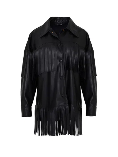 Nocturne Fringe Faux Suede Jacket In Black