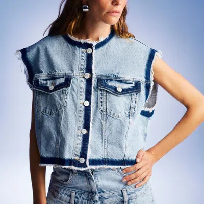 Nocturne Fringed Jean Vest In Blue