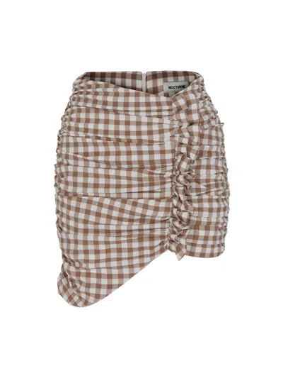 Nocturne Gingham Asymnetrical Mini Skirt In Brown
