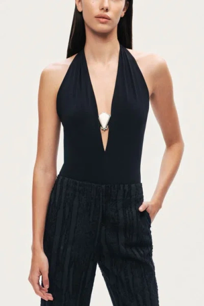 Nocturne Halter Deep V Blouse In Black