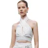 Nocturne Halter Neck Blouse With Tie Detail In White