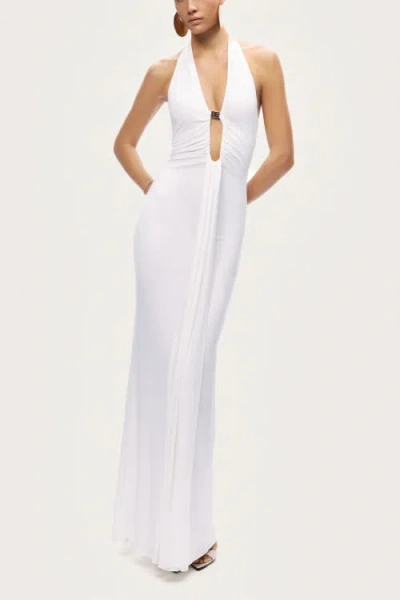 Nocturne Halter Neck Cut-out Maxi Dress In White