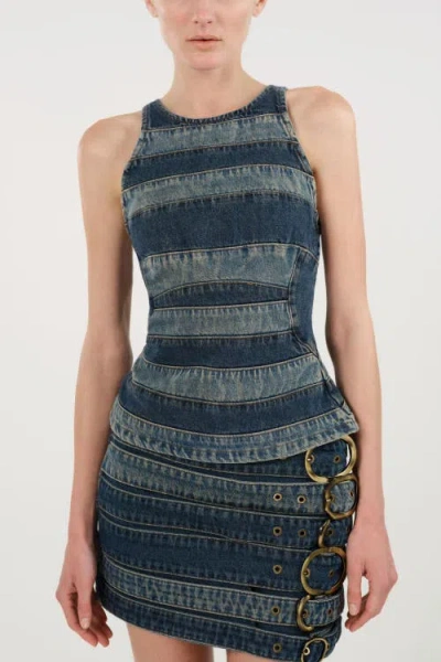 Nocturne Halter Neck Denim Blouse In Blue
