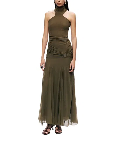 Nocturne Halter Neck Draped Maxi Dress In Green
