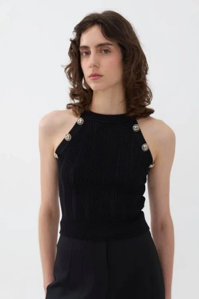 Nocturne Halter Neck Knit Top In Black