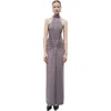 Nocturne Halter Neck Maxi Dress With Drape Details In Gray