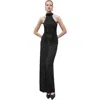 Nocturne Halter Neck Maxi Dress With Drape Details In Black