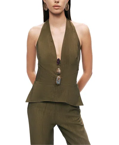 Nocturne Halter Neck Peplum Top In Brown