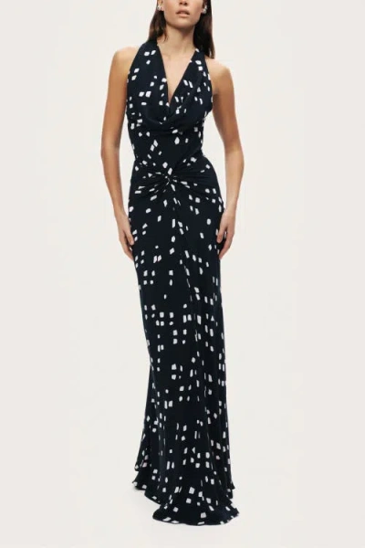 Nocturne Printed Halter Neck Maxi Dress In Black