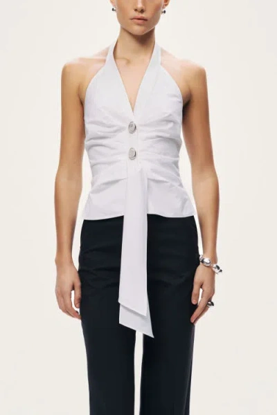 Nocturne Halter Neck Tie Detail Blouse In White