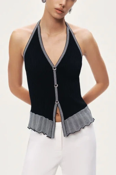 Nocturne Halter Ribbed Knit Top In Black
